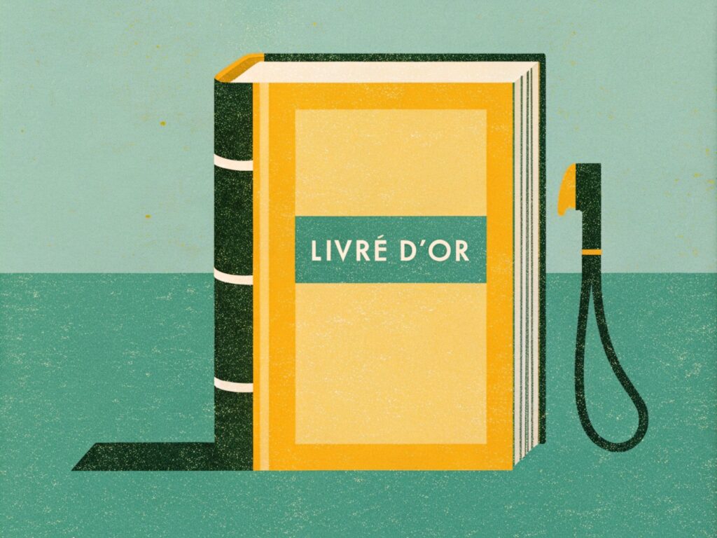 un livre d'or et un symbole de pompe à essence